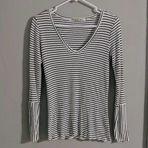 Michael Stars Ribbed Long Sleeve V Neck T Shirt OS